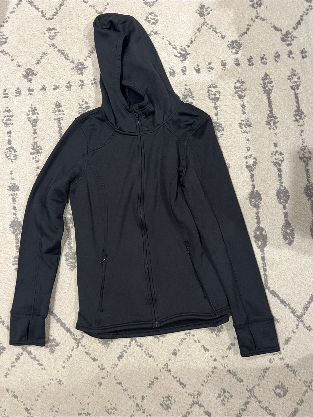90 Degree By Reflex Black Full-Zip Hooded Active Jacket with Thumb Holes